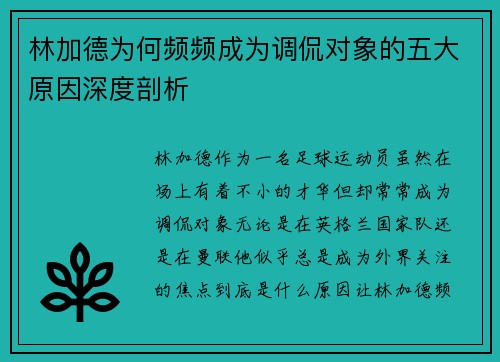林加德为何频频成为调侃对象的五大原因深度剖析